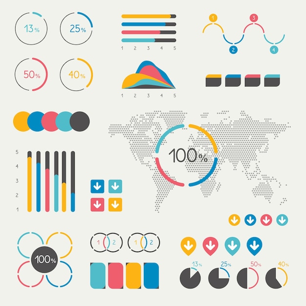 Vettore insieme di elementi di infografica grafico grafico timeline discorso bolla grafico a torta mappa modello di set colorato