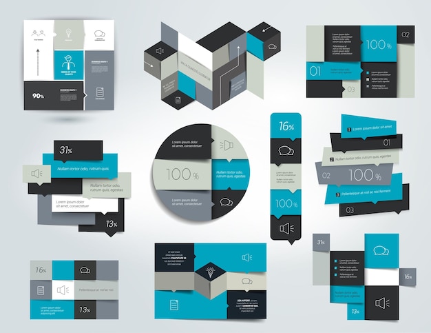 Set of infographics elements schedules tabs banners charts Minimalistic vector design infographic