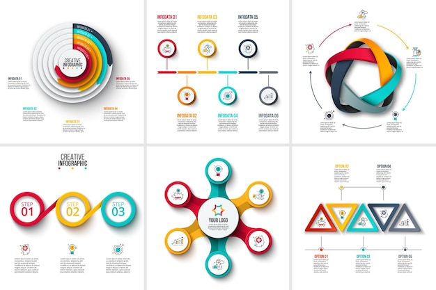 Vector set infographics-sjablonen cyclustijdlijnen en andere abstracte elementen