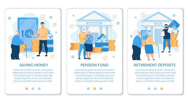 Vector set informational poster is written pension fund.