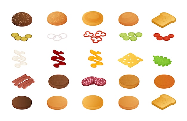 Set of ingredients for burgers and sandwiches