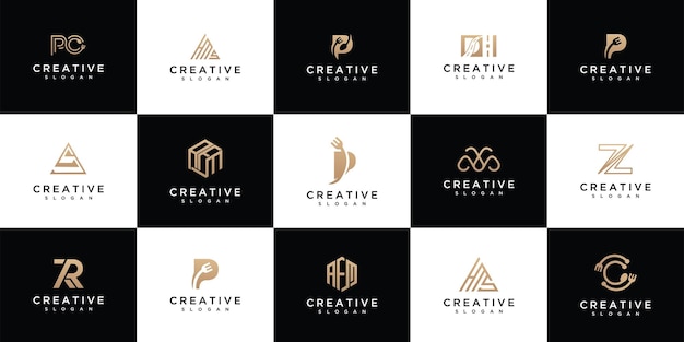 Set of initial abstract azmonogram logo designs icons for luxury business simple and random