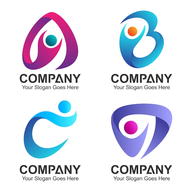 set of initial letter logo combination with people icons