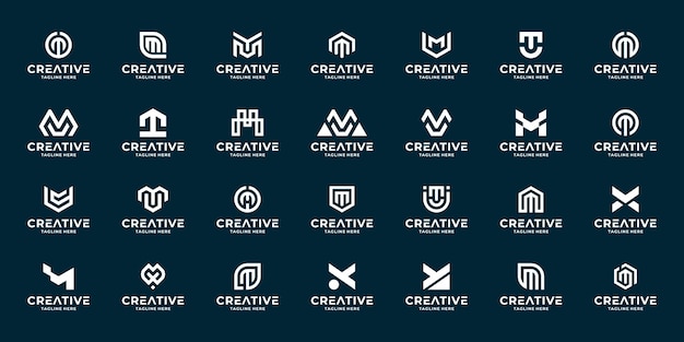 이니셜 모노그램 M 로고 디자인 창의적인 아이디어 이니셜 M 로고 세트