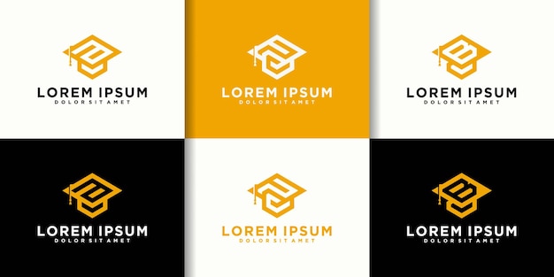 Set initialen met afstudeer hoed logo pictogram ontwerpsjabloon