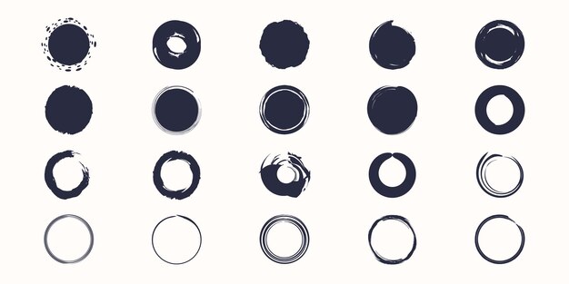 Set of Ink hand drawn paint brush circle vector.