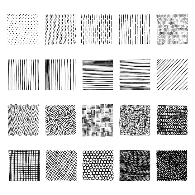 Set of ink hand drawn vector design elements lines with different density and incline abstract