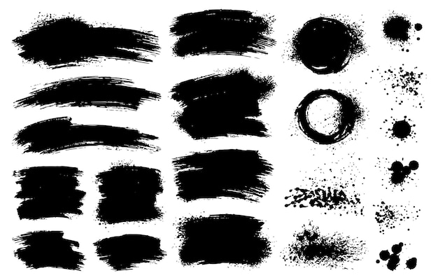 Set of ink splashes and paint backgrounds Hand drawn design elements Isolated vector grunge image