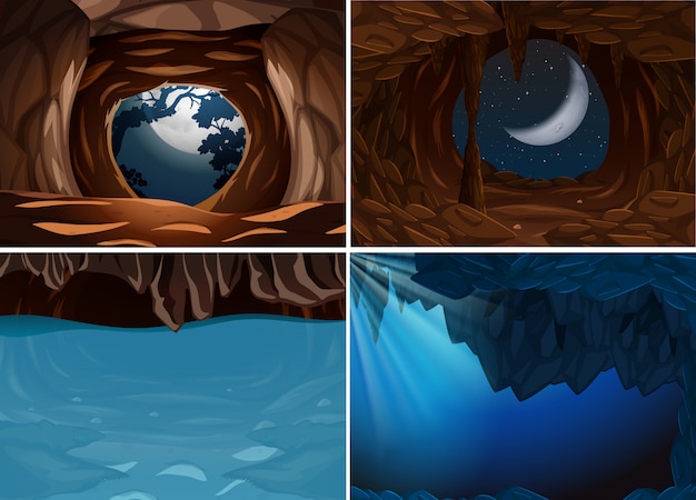 Vector set of inside cave scene