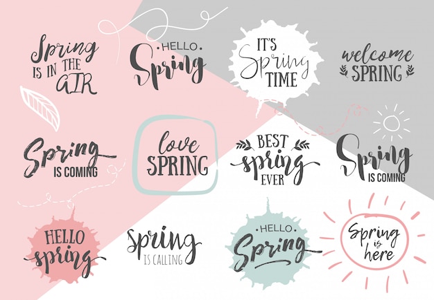 Set of Inspirational Spring handwritten quotes.