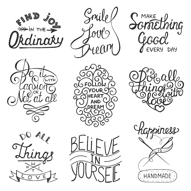 Set of inspirational typography slogans Handwritten lettering