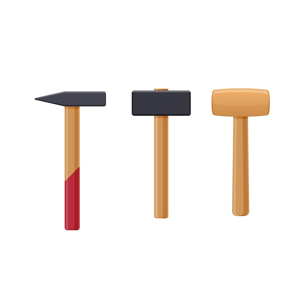 Set of instruments sledge hammer hammer wooden mallet