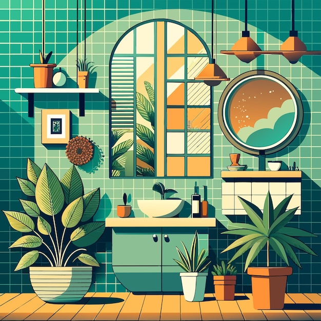 Vector set of interior bathroom and decorations vector illustration