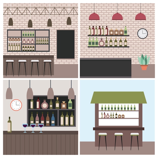 Vector set interior coffee shop bar restaurant