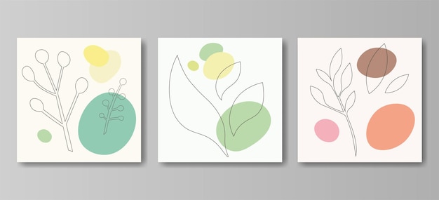 Set Of Interiors Posters In Contemporary Style Floral Pastel Vector Illustration