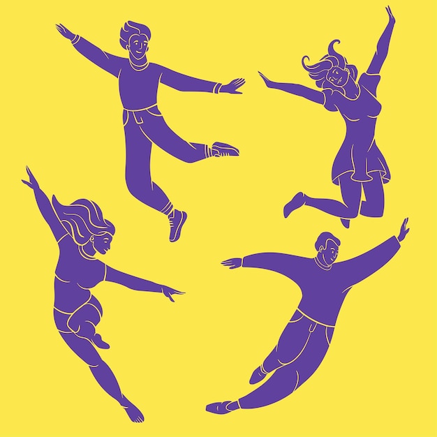 Set of Inviting flying dancing people The concept of freedom movement life and joy Vector