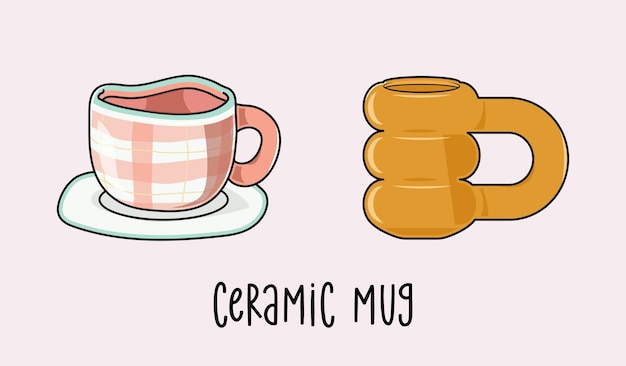 Vector set of irregular ceramic mug