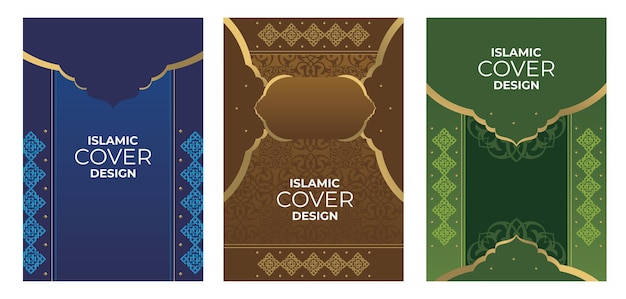 Set of islamic book cover with arabic ornament in the various color and design