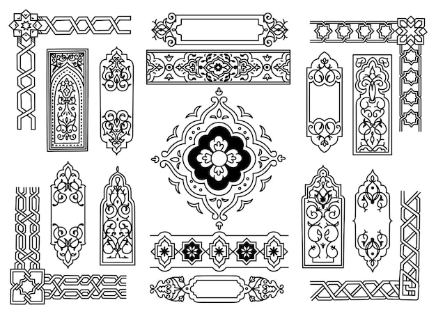 Vettore insieme del bordo islamico e dell'elemento decorativo, disegno dell'ornamento