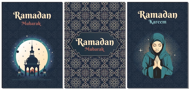 Set of Islamic greeting cards ramadan template Ramadan Kareem Poster media banner