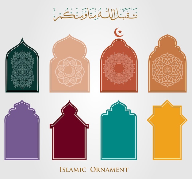 Vector set of islamic ornamental window arabic traditional architecture template for design use for ramadan