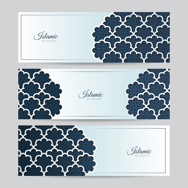 Set of Islamic Ramadan Kareem banner background. Islamic pattern and abstract luxury islamic elements. Decorative background with ornamental elements in oriental style. Vector illustration