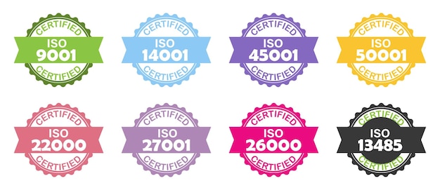Vector set of iso certification stamp stamp sign quality management systems