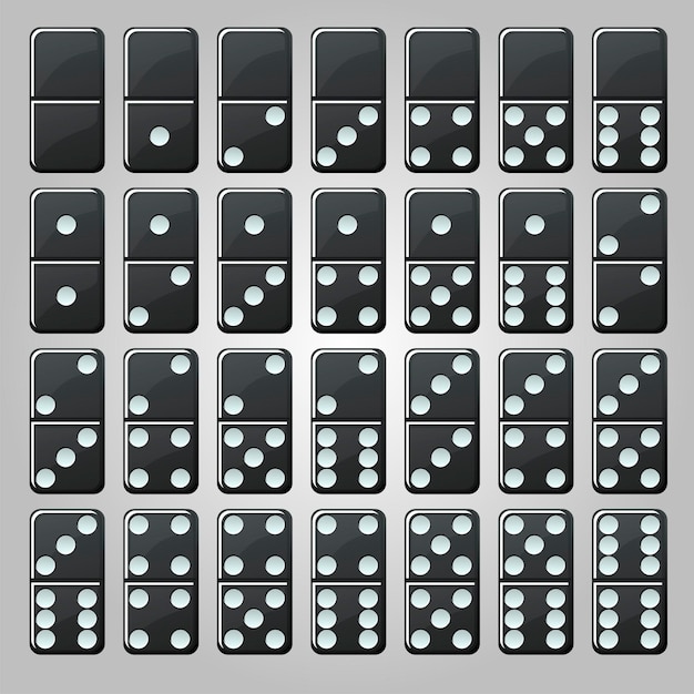 Set of isolated black classic dominoes for the game. collection of simple domino chips.