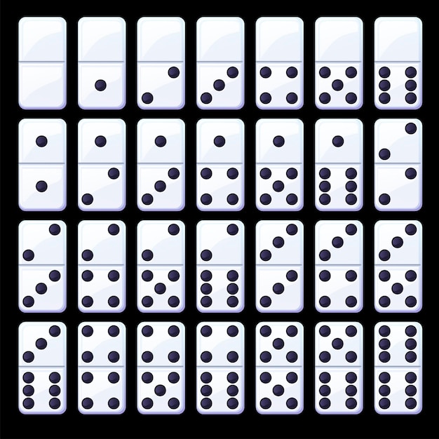 set of isolated black and white classic dominoes.