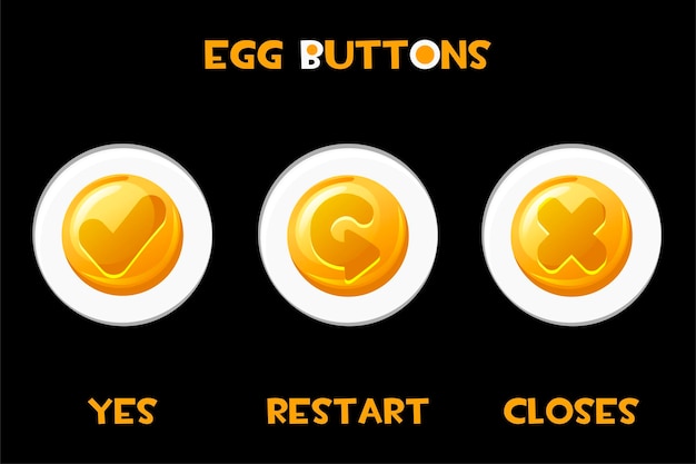 Set of isolated buttons eggs closes, restart, yes