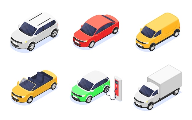 Vector set of isolated cars on a white background. vector isometric illustration.