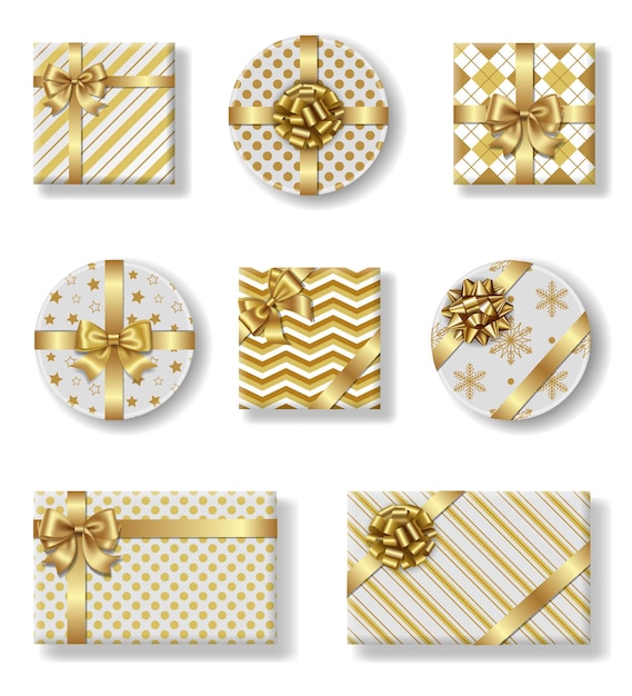 Set of isolated christmas gift boxes with gold bow