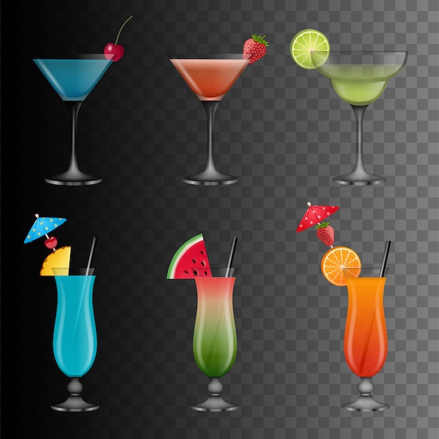 Vector set of isolated cocktails