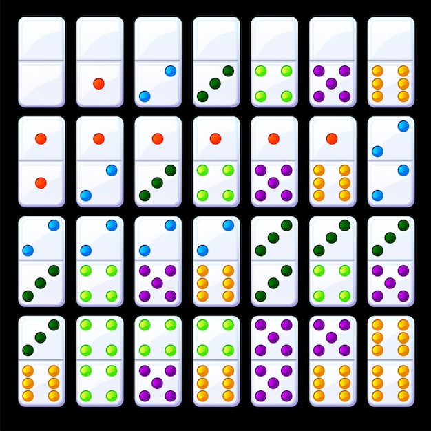 Vector set of isolated colored classic dominoes. collection of bright domino chips.