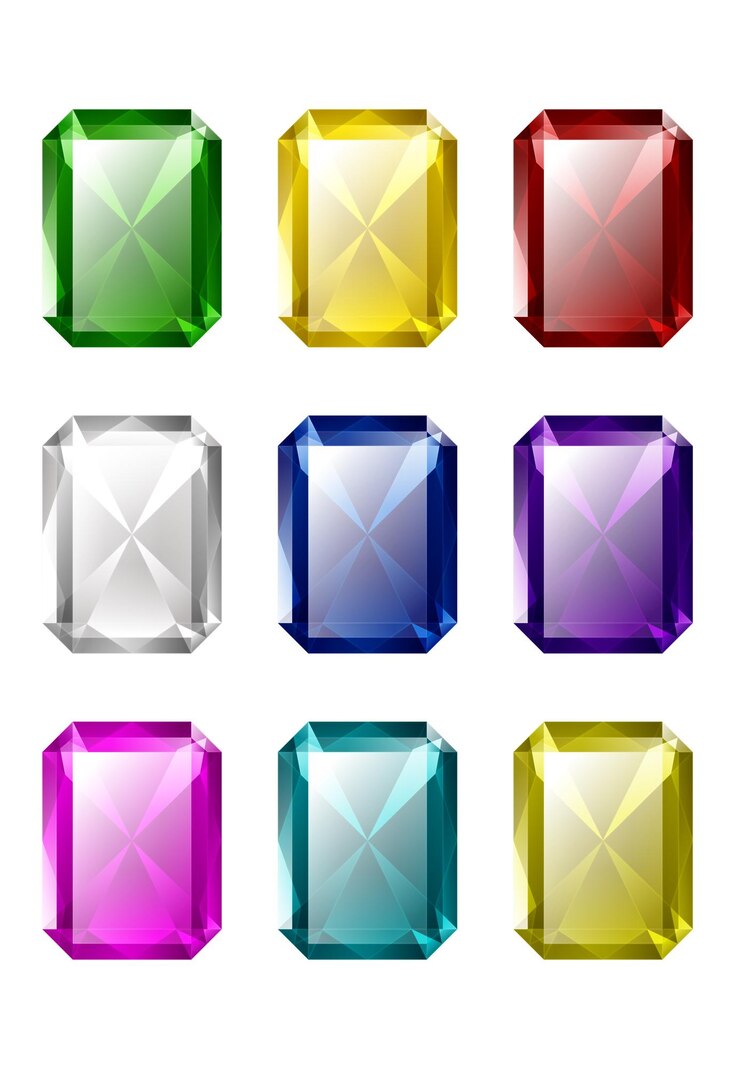 Vector set of isolated colorful baguette gemstones