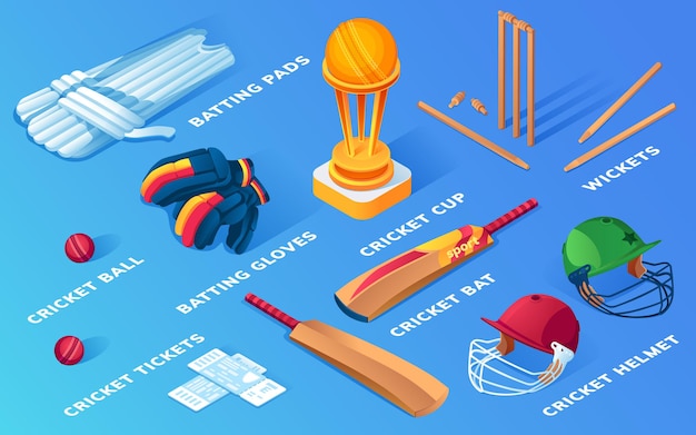 Set of isolated cricket items or ball sport equipment