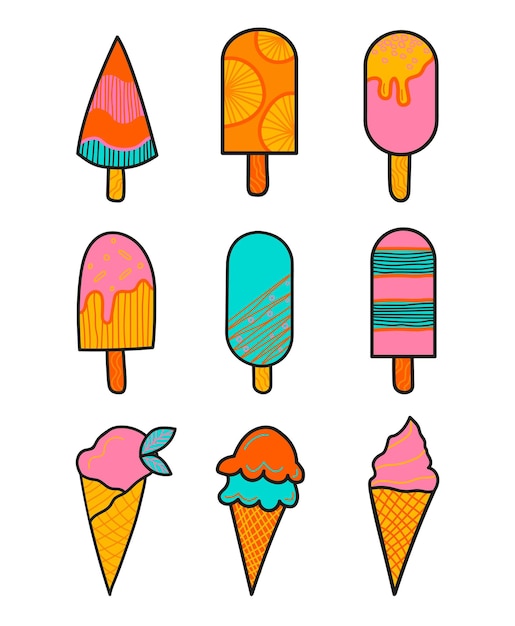 Set of isolated different ice  cream .