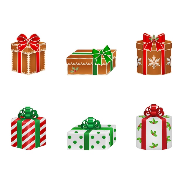 Set of isolated gift boxes shaped cakes christmas gingerbread gift boxes