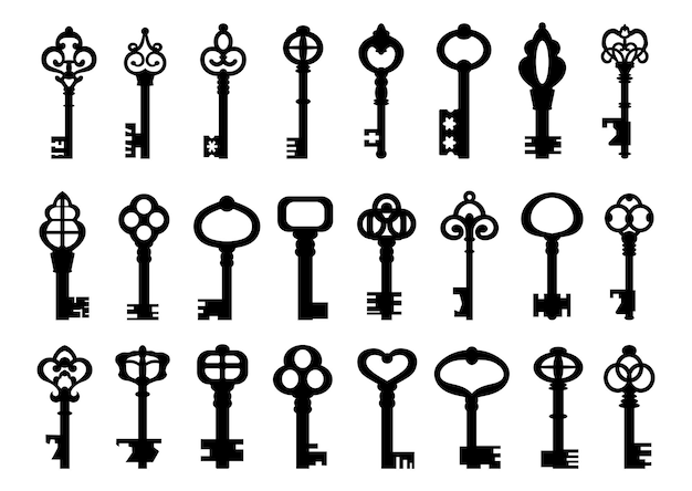 Set of isolated graphical retro keys vector illustration