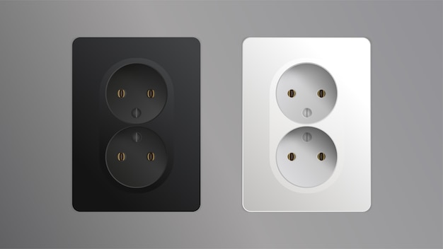 set isolated on a gray background. Realistic black and white socket. Element for interior design illustration