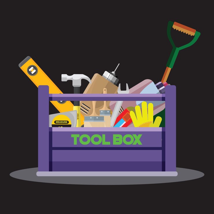 Set isolated icons set building tools repair.Kit flat style. Tool box. 
