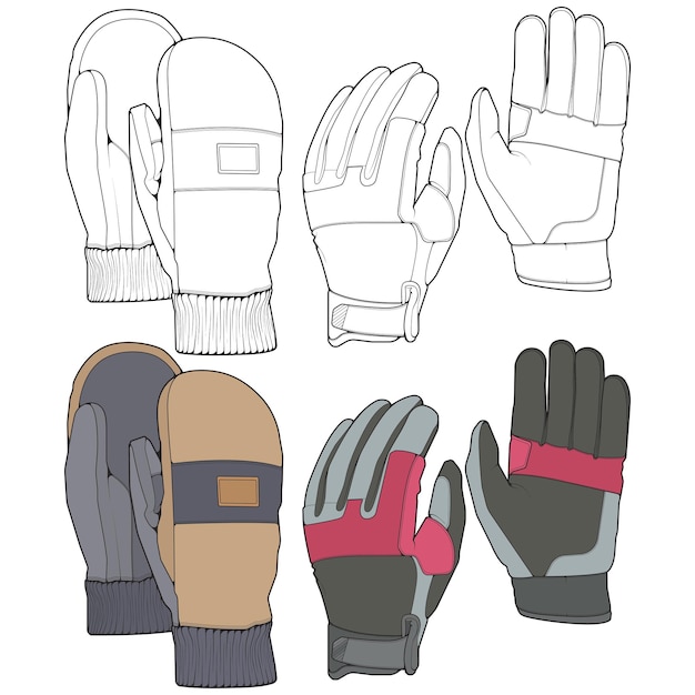 Vector set of isolated object of glove and winter icon set of glove and equipment vector for coloring book stock