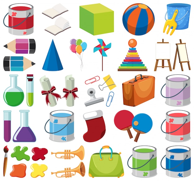 Set of isolated objects theme school