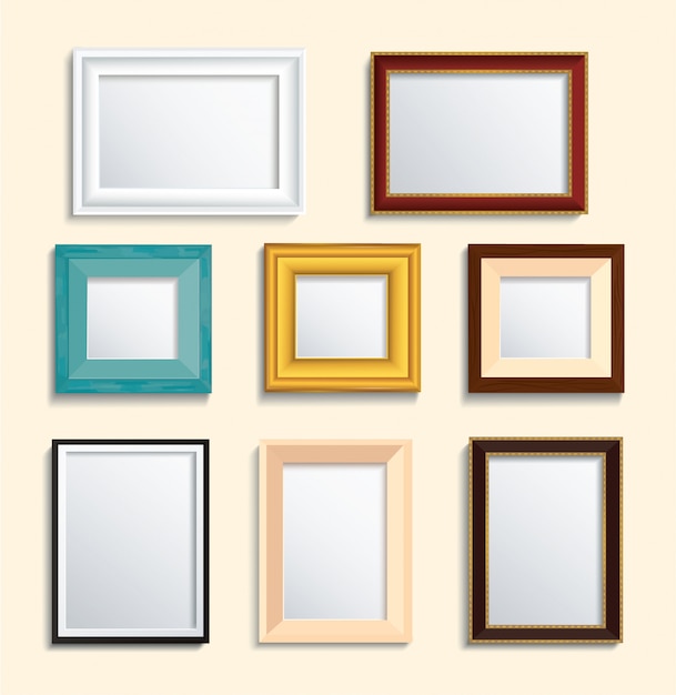 Set of isolated picture frame on wall