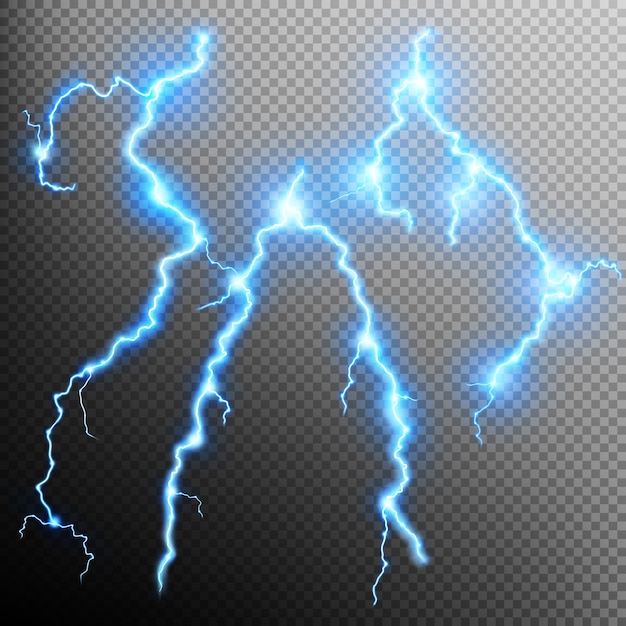 Vector set of isolated realistic lightnings.