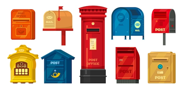 Set of isolated retro mailbox or vintage post box illustration