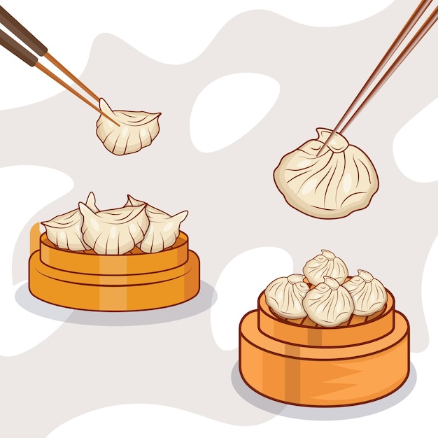 Vector set of isolated watercolor dim sum, chopsticks, asain food illustrations. premium hi-quality design.