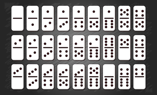 Set of isolated White classic dominoes for the game collection of simple domino chips
