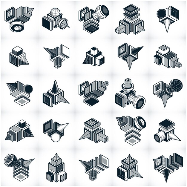 Set of isometric abstract vector geometric shapes.