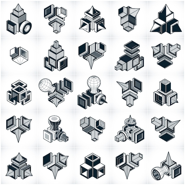 Set of isometric abstract vector geometric shapes.